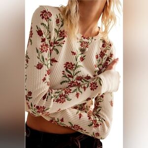 Free People We The Free Pretty Little Thermal top in Sand Combo Folk Size Small